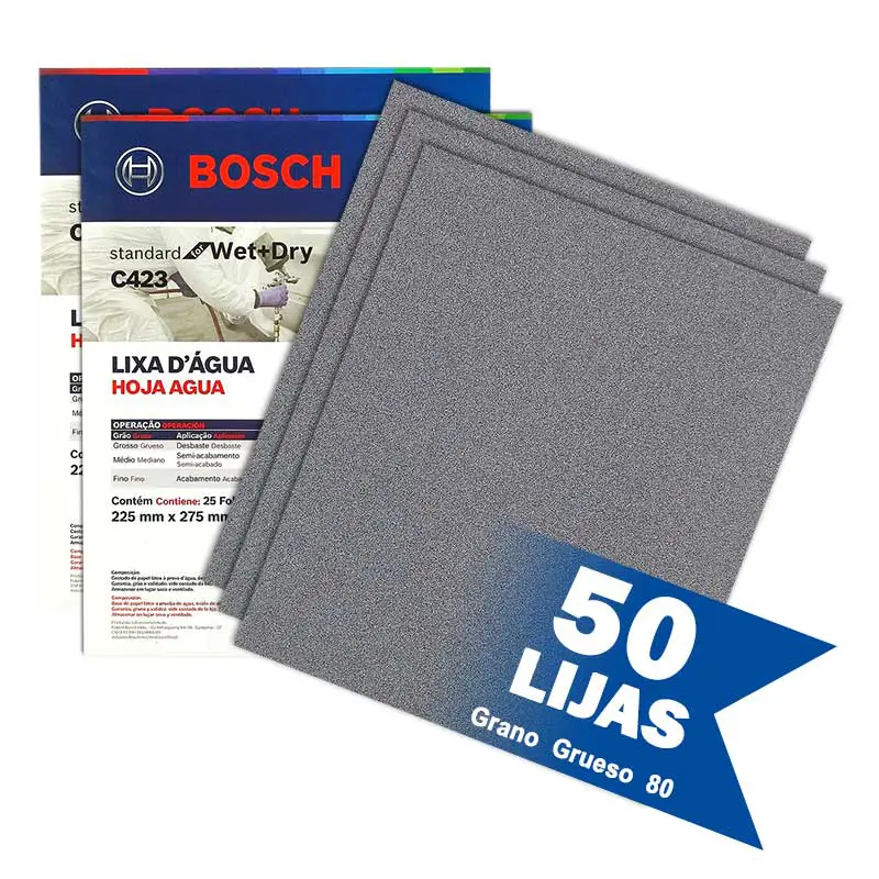 Lija De Agua Bosch C423 G-080 225mm X 275mm 50pzs