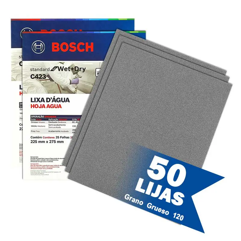Lija De Agua Bosch C423 G-120 225mm X 275mm 50pzs