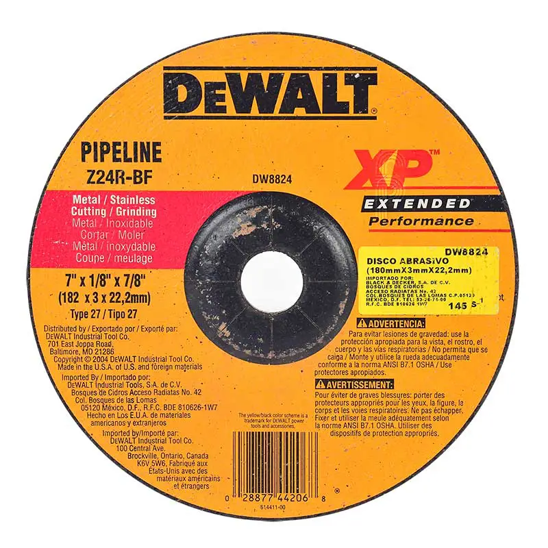 Disco de Desbaste Dewalt DW8824 para Acero Inox 7 Pulg